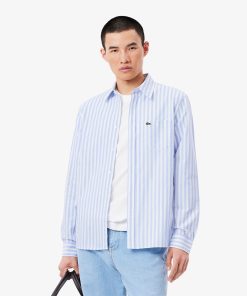 Lacoste Button Down Shirts-Mens Regular Fit Striped Oxford Shirt-CH5623-51-lacost