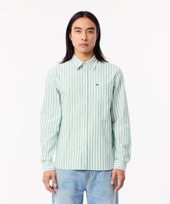 Lacoste Button Down Shirts-Mens Regular Fit Striped Oxford Shirt-CH5623-51-lacoste near me