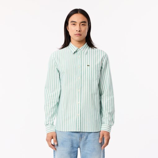 Lacoste Button Down Shirts-Mens Regular Fit Striped Oxford Shirt-CH5623-51-lacoste near me