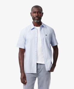 Lacoste Button Down Shirts-Mens Regular Fit Short Sleeve Oxford Shirt-CH5624-51-lacoste cardigan