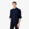 Lacoste Button Down Shirts-Mens Regular Fit Striped Linen Shirt-CH6985-51-lacoste store 4