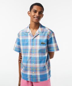 Lacoste Button Down Shirts-Men’s Short Sleeve Organic Cotton Check Shirt-CH5792-51-lacoste store near me