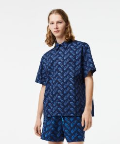 Lacoste Button Down Shirts-Men’s Short Sleeve Vintage Print Shirt-CH5793-51-lacoste factory outlet