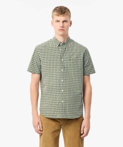 Lacoste Button Down Shirts-Mens Regular Fit Short Sleeve Shirt-CH5794-51-lacoste outlet