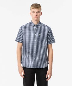 Lacoste Button Down Shirts-Mens Regular Fit Short Sleeve Shirt-CH5794-51-lacoste cardigan