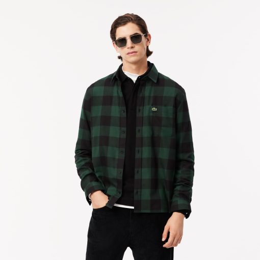 Lacoste Button Down Shirts-Mens Regular Fit Cotton and Wool Overshirt-CH5827-51-lacoste cardigan