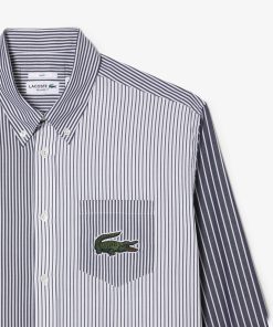 Lacoste Button Down Shirts-Unisex Large Croc Striped Cotton Shirt-CH6409-51-lacoste us 2