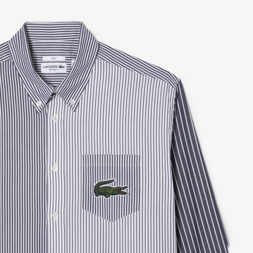 Lacoste Button Down Shirts-Unisex Large Croc Striped Cotton Shirt-CH6409-51-lacoste us - Image 2