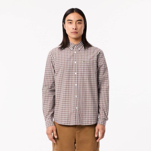 Lacoste Button Down Shirts-Mens Regular Fit Plaid Poplin Shirt-CH6981-51-lacoste sale