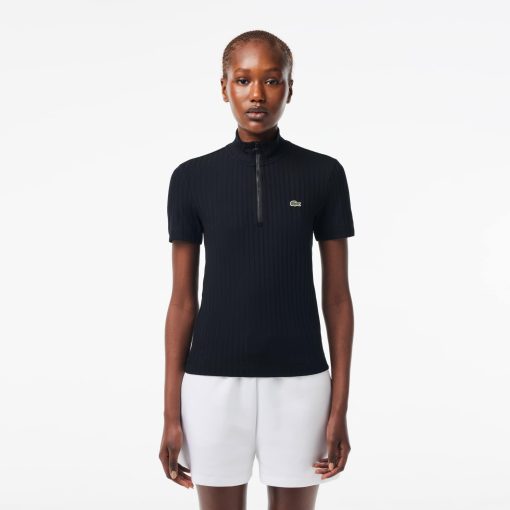 Lacoste Polos-Womens Slim Fit High Zip Neck Polo-DF7375-51-la coste