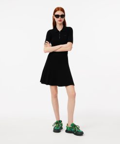 Lacoste Dresses-Womens 3D Rib Knit Zip-Up Polo Dress-EF2527-51-lacoste near me