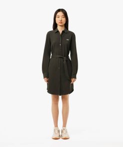 Lacoste Dresses-Womens Belted Piqué Shirt Dress-EF3263-51-lacoste sale