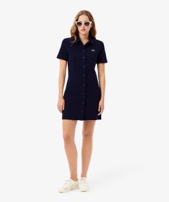 Lacoste Dresses-Womens Heavy Piqué Buttoned Polo Dress-EF6922-51-lacoste store near me