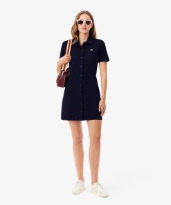 Lacoste Dresses-Womens Heavy Piqué Buttoned Polo Dress-EF6922-51-lacoste store near me 2