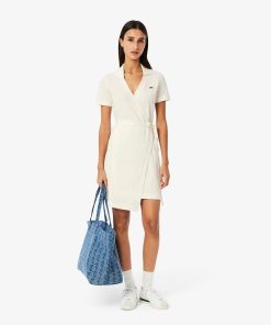 Lacoste Dresses-Womens Stretch Mini Piqué Wrap Dress-EF7252-51-lacoste us