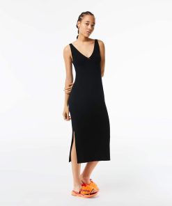 Lacoste Dresses-Women’s Sleeveless Knit Midi Dress-EF7735-51-lacoste outlet