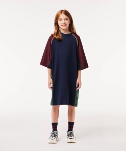 Lacoste Dresses & Skirts-Kids Contrast Panel Cotton T-Shirt Dress-EJ1143-51-lacoste store near me