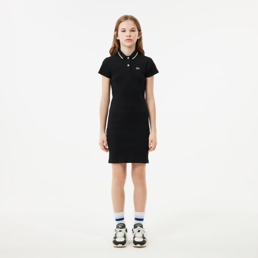 Lacoste Dresses & Skirts-Kids Ribbed Knit Polo Dress-EJ7734-51-lacoste cardigan