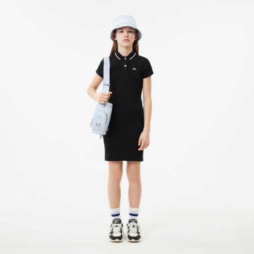 Lacoste Dresses & Skirts-Kids Ribbed Knit Polo Dress-EJ7734-51-lacoste cardigan - Image 2