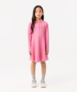 Lacoste Dresses & Skirts-Kids Long Sleeve Stretch Piqué Polo Dress-EJ9751-51-lacoste outlet