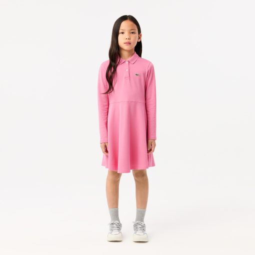 Lacoste Dresses & Skirts-Kids Long Sleeve Stretch Piqué Polo Dress-EJ9751-51-lacoste outlet