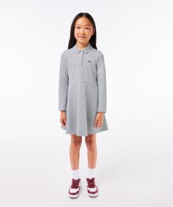 Lacoste Dresses & Skirts-Kids Long Sleeve Stretch Piqué Polo Dress-EJ9751-51-lacoste factory outlet