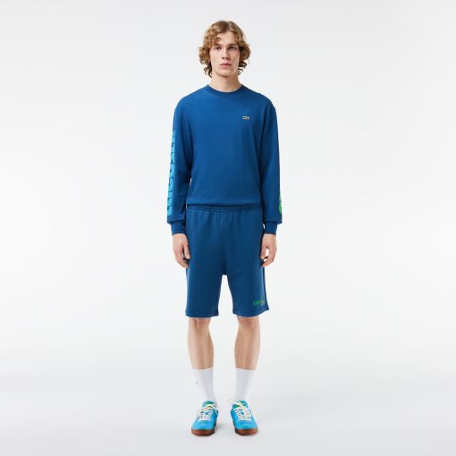 Lacoste Shorts & Swim-Mens Regular Fit Washed Effect Printed Fleece Shorts-GH7526-51-lacoste cardigan