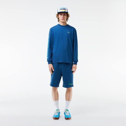 Lacoste Shorts & Swim-Mens Regular Fit Washed Effect Printed Fleece Shorts-GH7526-51-lacoste cardigan - Image 2