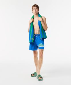 Lacoste Shorts & Swim-Men’s Quick-Dry Swim Trunks with Travel Bag-MH5633-51-lacoste factory outlet 2