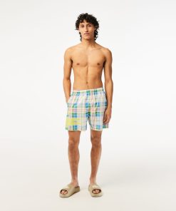 Lacoste Shorts & Swim-Men’s Quick-Dry Checked Swim Trunks-MH5644-51-lacoste outlet