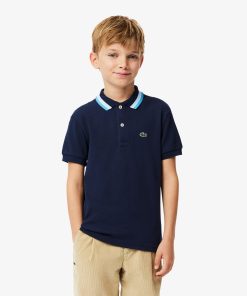 Lacoste Polos-Kids Stripe Collar Petit Piqué Polo-PJ9702-51-lacoste sale