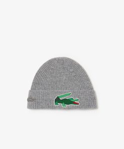 Lacoste Caps & Hats-Unisex Ribbed Wool Crocodile Graphic Beanie-RB3146-51-la coste