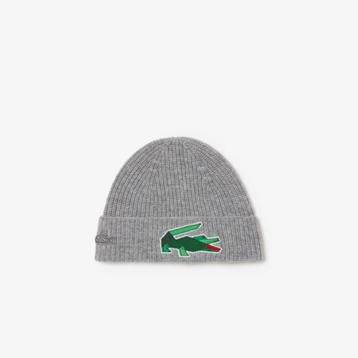 Lacoste Caps & Hats-Unisex Ribbed Wool Crocodile Graphic Beanie-RB3146-51-locoste