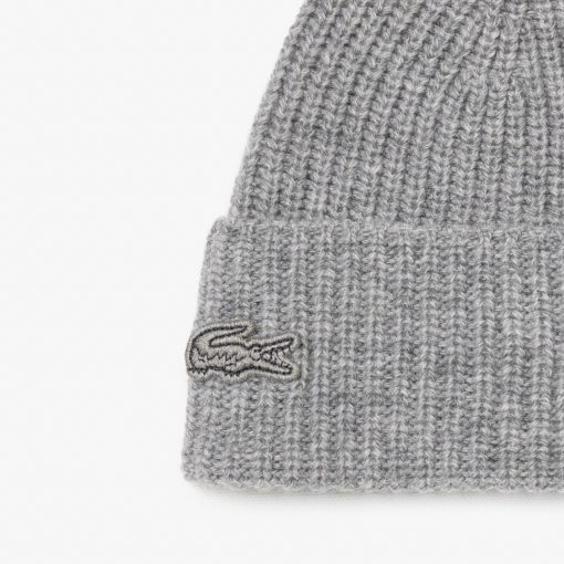 Lacoste Caps & Hats-Unisex Ribbed Wool Crocodile Graphic Beanie-RB3146-51-locoste - Image 2