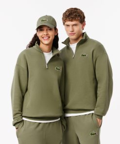 Lacoste Sweaters & Sweatshirts-Unisex Loose Fit Zip Neck Badge Accent Sweatshirt-SH2748-51-lacosta