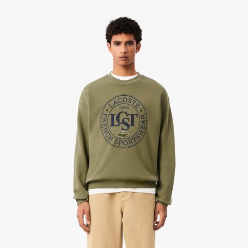 Lacoste Sweaters & Sweatshirts-Mens Loose Fit Printed Fleece Sweatshirt-SH2897-51-lacoste near me