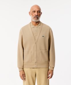 Lacoste Sweaters & Sweatshirts-Mens Relaxed Fit Piqué Topstitch Detail Cardigan-SH4221-51-lacoste cardigan