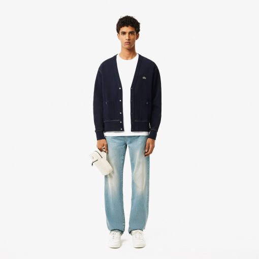 Lacoste Sweaters & Sweatshirts-Mens Relaxed Fit Piqué Topstitch Detail Cardigan-SH4221-51-locoste - Image 2