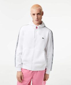 Lacoste Sweaters & Sweatshirts-Men’s Classic Fit Branded Stripes Zip-Up Hoodie-SH5065-51-la coste