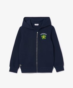 Lacoste Sweaters & Sweatshirts-Kids Zip-Up Flower Print Fleece Sweatshirt-SJ2495-51-lacoste cardigan 2