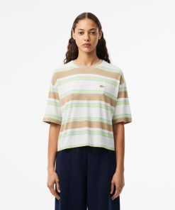 Lacoste T-Womens Oversized Striped Cotton T-Shirt-TF3363-51-lacost