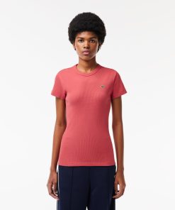 Lacoste Womens Slim Fit Ribbed Cotton T-Shirt-TF5538-51-locoste