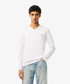 Lacoste Sweaters & Sweatshirts-Mens Lightweight Pima Cotton V-Neck T-Shirt-TH6711-51-lacost