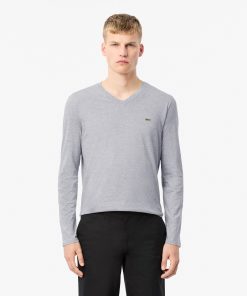 Lacoste Sweaters & Sweatshirts-Mens Lightweight Pima Cotton V-Neck T-Shirt-TH6711-51-lacoste store near me