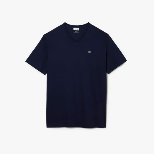 Lacoste T-Men’s Tall Fit Ribbed V-Neck Cotton T-Shirt-TH7512-51-lacoste store near me - Image 2