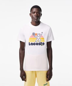 Lacoste T-Mens Washed Effect Tennis Print T-Shirt-TH8567-51-lacoste us