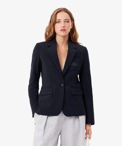 Lacoste Jackets & Coats-Womens Embroidered Logo Slim Fit Wool Blazer-VF4244-51-lacost